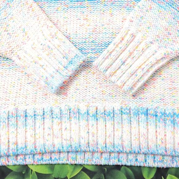 Anthropologie White Pastel Fleck Sweater with Hot Pink Palm Trees size 1X - Picture 8 of 12